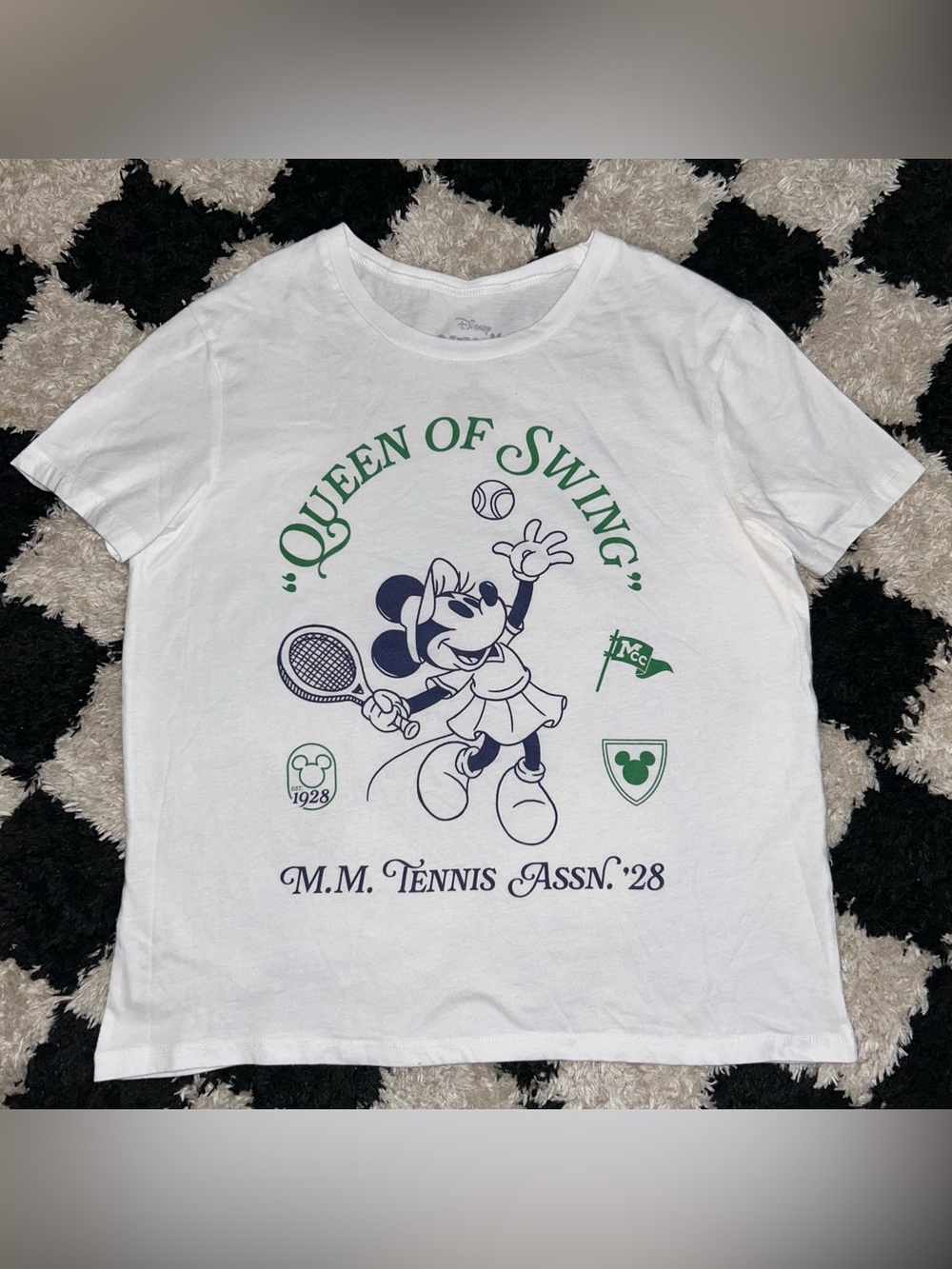 Disney Minnie Mouse Queen Of Swing MM Tennis Assn 28 Logo White Shirt Sz Medium